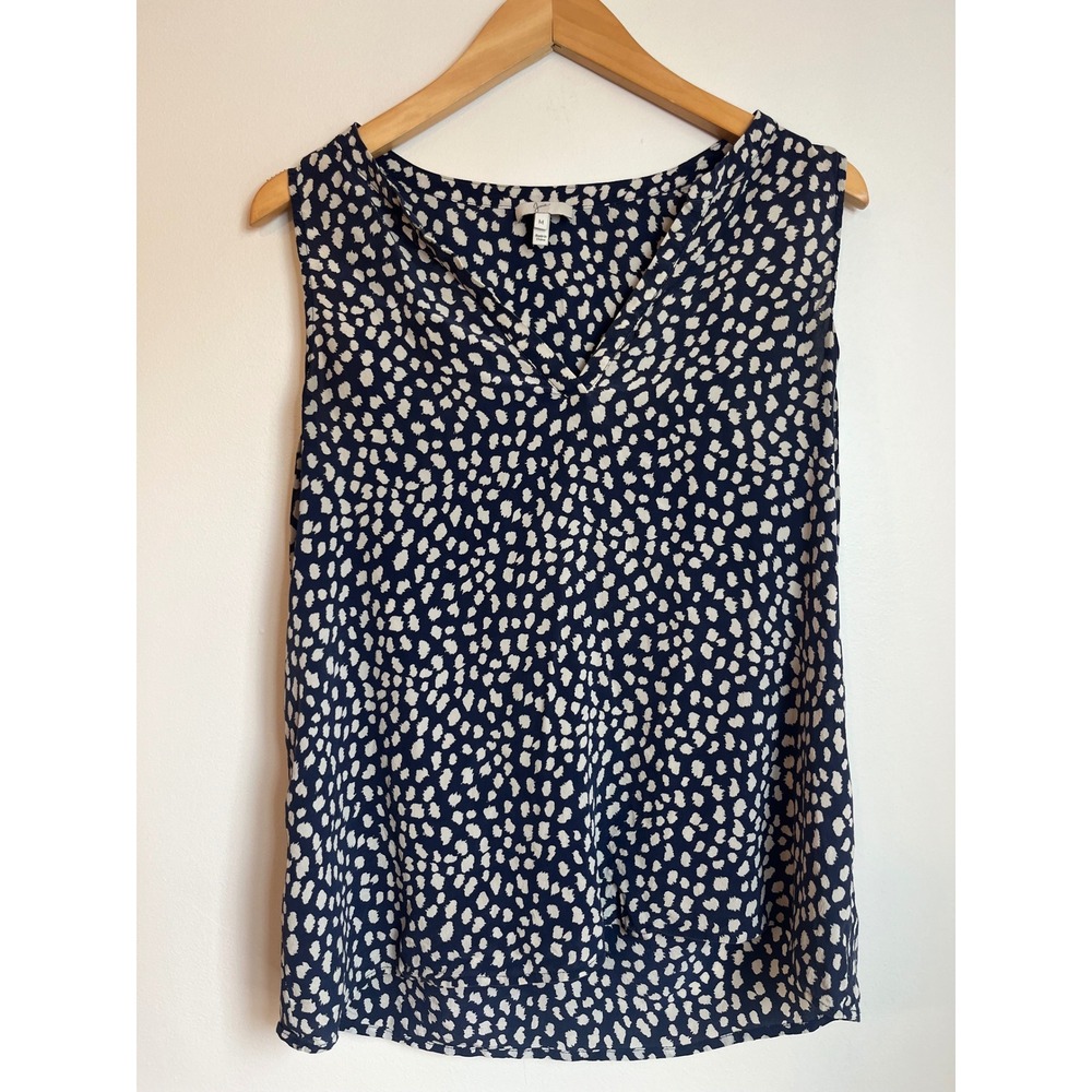Joie Navy White Silk Sleeveless V-Neck Abstract Pebble Print Blouse  M